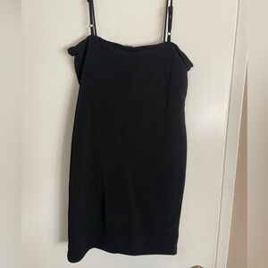 Fashion Nova Strapless Velvet Pinstripe Black Dress